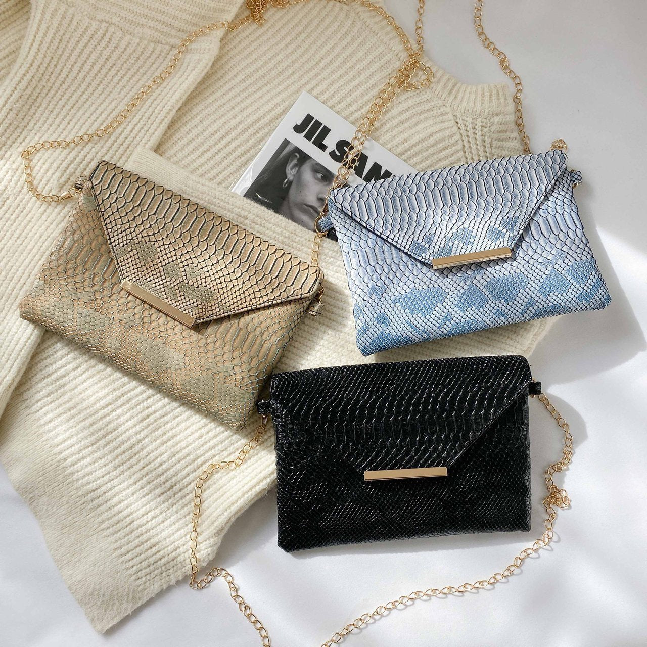 Crossbody Snake Print Envelope Bag