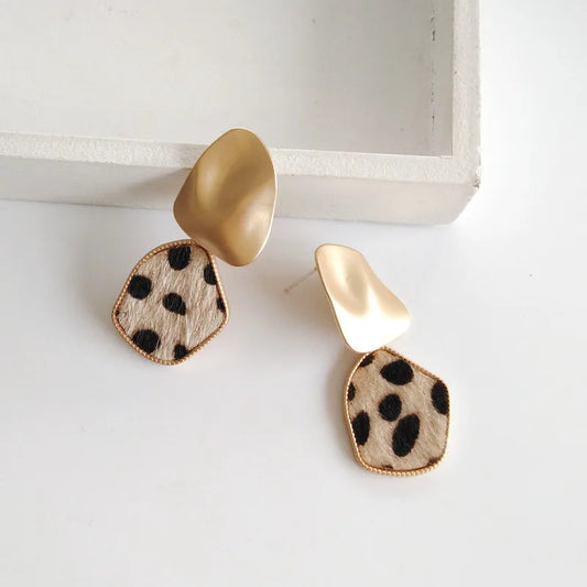 Frosted Gold Geometrics Leopard Earrings