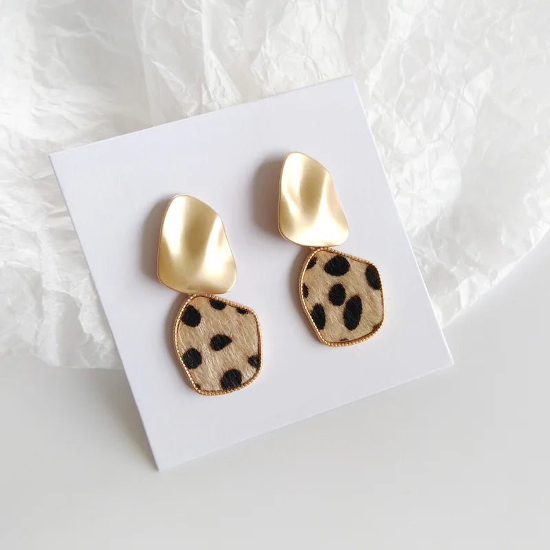 Frosted Gold Geometrics Leopard Earrings
