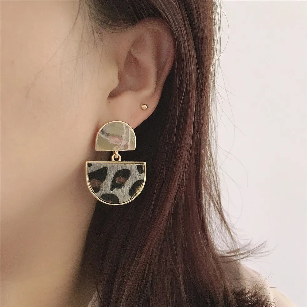 Half Circle Animal Print Drop Earrings