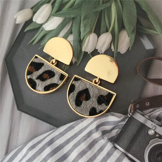 Half Circle Animal Print Drop Earrings