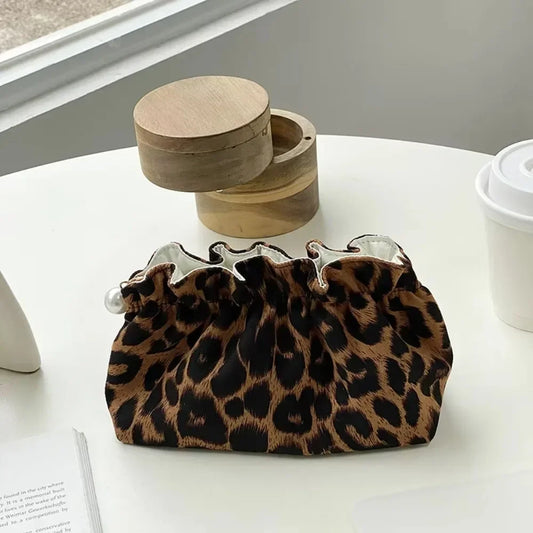 Gather Top Leopard Print Cosmetic Bag (zipped)
