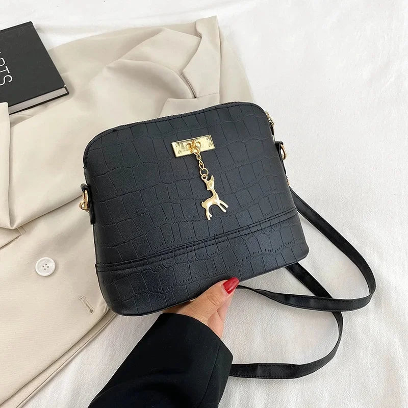 Croc texture crossbody bag with deer charm