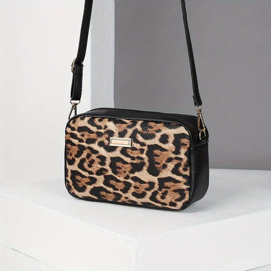 Leopard print PU leather crossbody bag