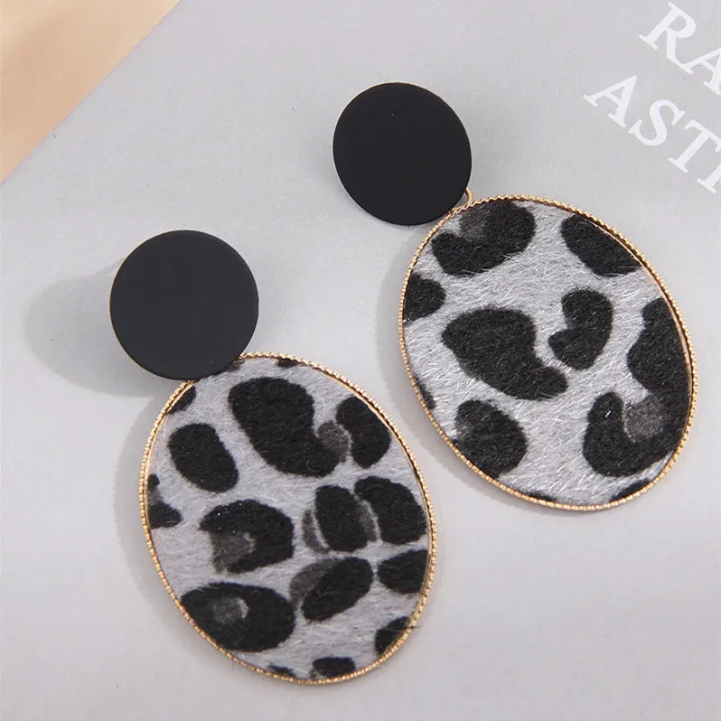 Leopard Print Oval Drop Earrings