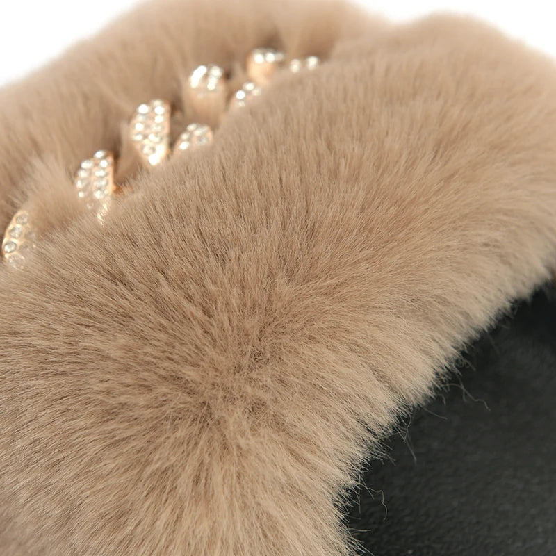 Leopard Print Furry Slippers with Gold Chain