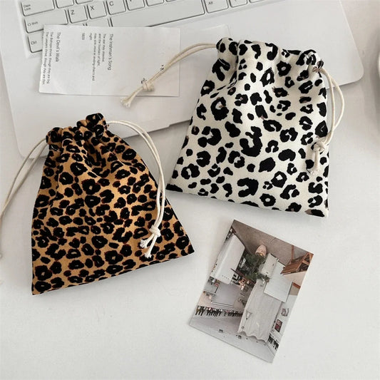 Leopard Print Drawstring Cosmetic Bag