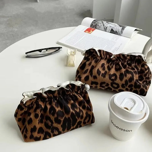 Gather Top Leopard Print Cosmetic Bag (zipped)