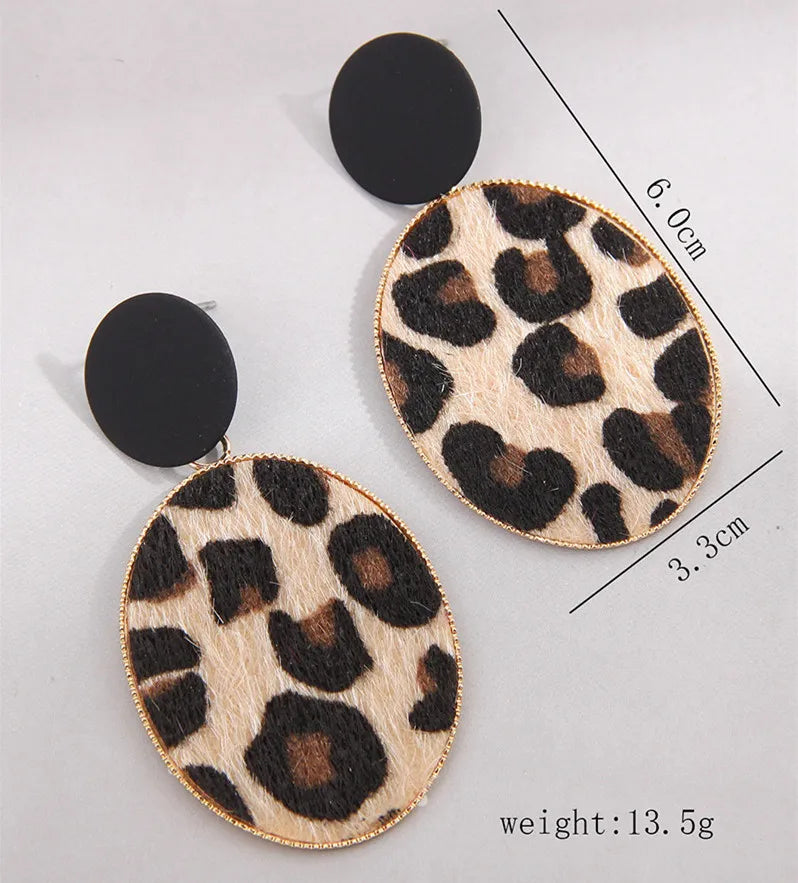 Leopard Print Oval Drop Earrings