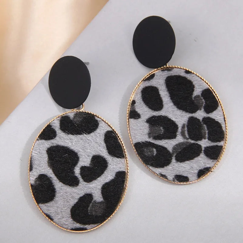 Leopard Print Oval Drop Earrings