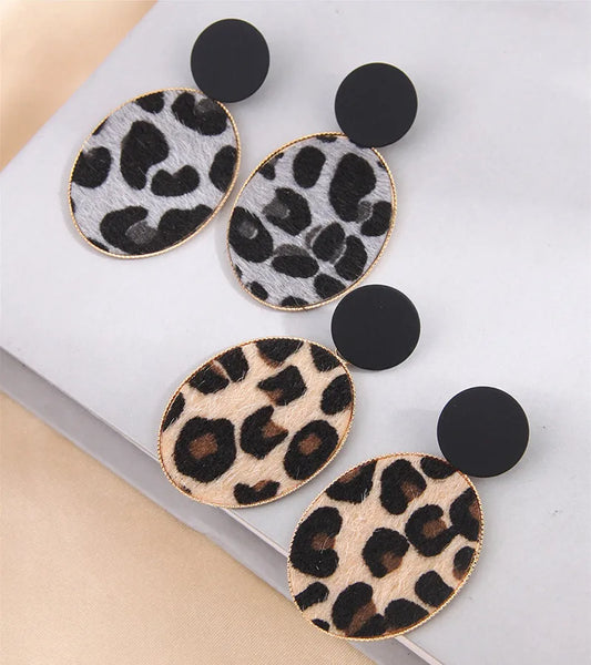 Leopard Print Oval Drop Earrings