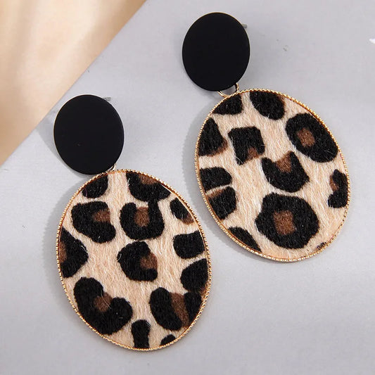 Leopard Print Oval Drop Earrings