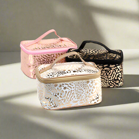 Gold Foil Leopard Print Cosmetic Bag