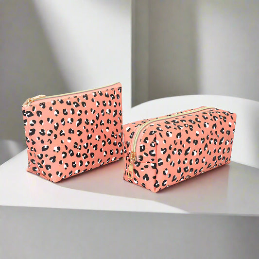 Pink Leopard Print Cosmetic Bag