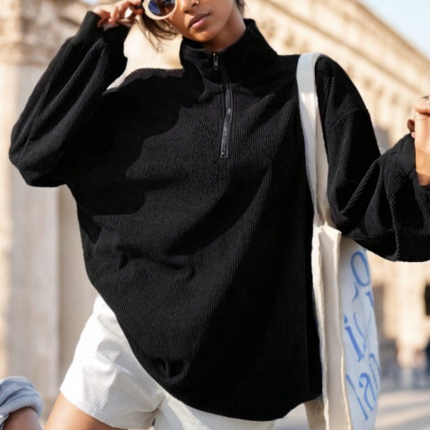 Zip Up Front Leopard Print Sweatshirt