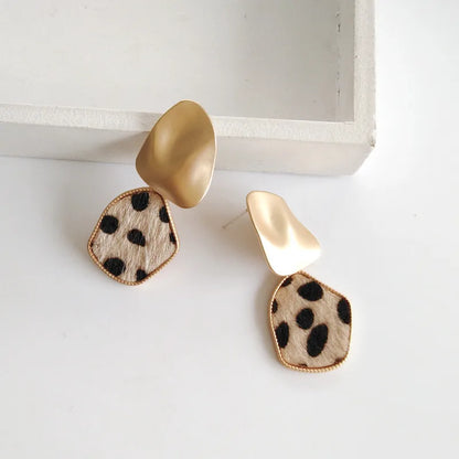 Frosted Gold Geometrics Leopard Earrings