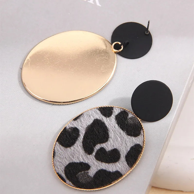 Leopard Print Oval Drop Earrings