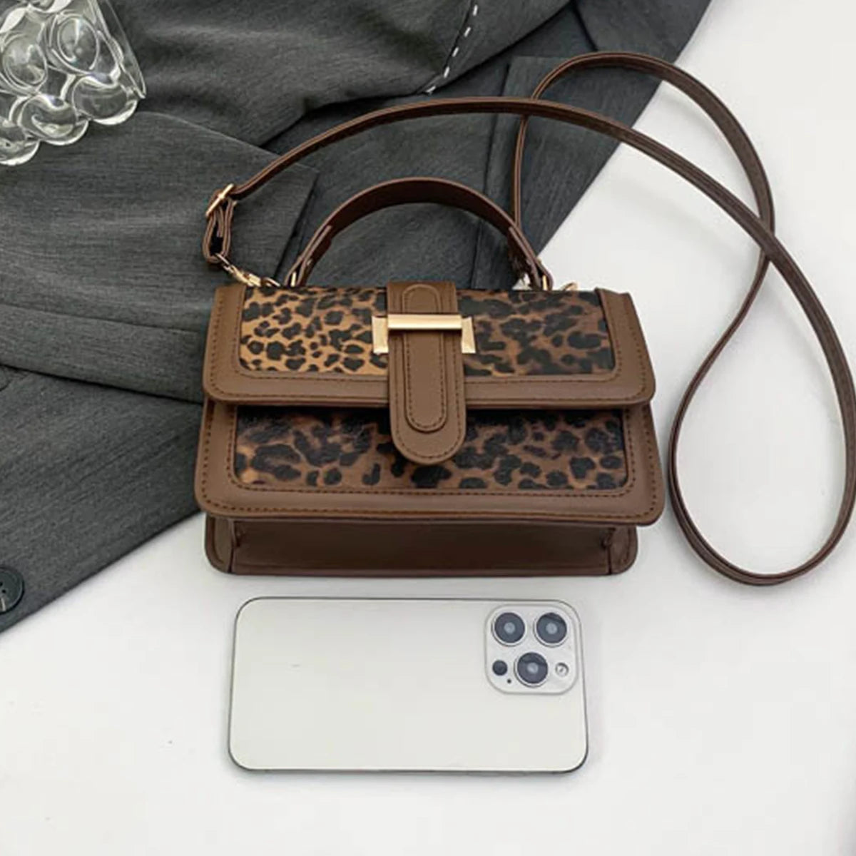 Retro Leopard Print Crossbody Bag