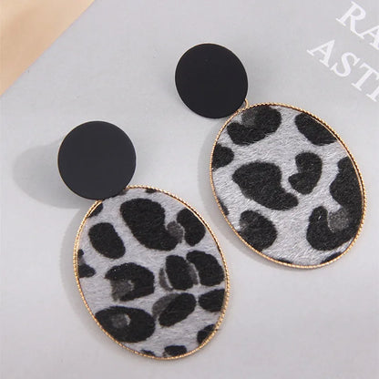 Leopard Print Oval Drop Earrings