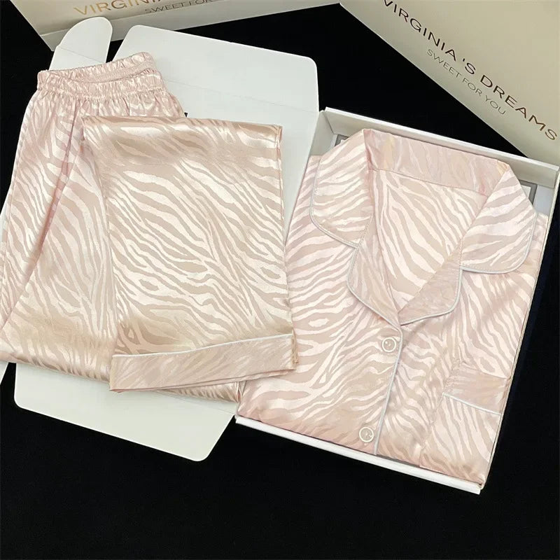 Tiger Print Silk-touch Long Sleeve PJ set