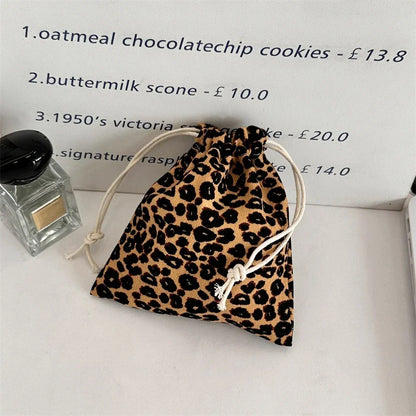 Leopard Print Drawstring Cosmetic Bag
